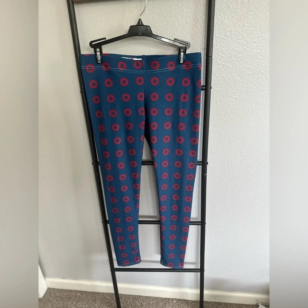 Phish Red Circle Donut Leggings, Fishman Donut Blue with Red Donuts. - Picture 8 of 13